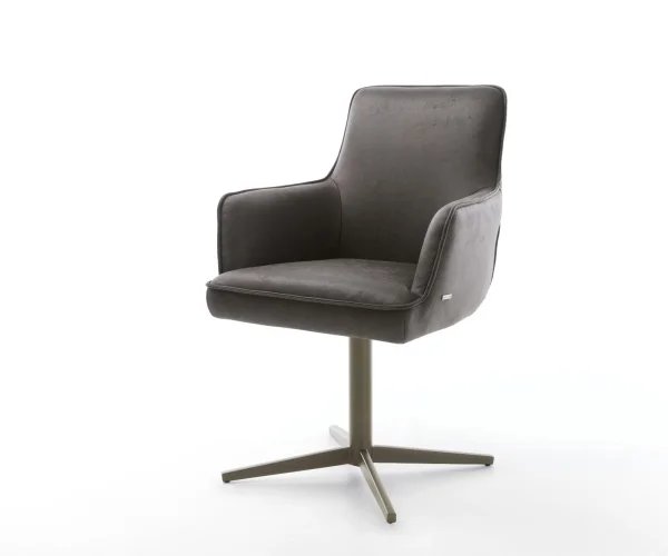 Chaise-pivotante Heira-Flex avec accoudoirs microvelours anthracite vintage pied de chaise 4 branches aspect titane pivotement sur 360° ressorts ensachés