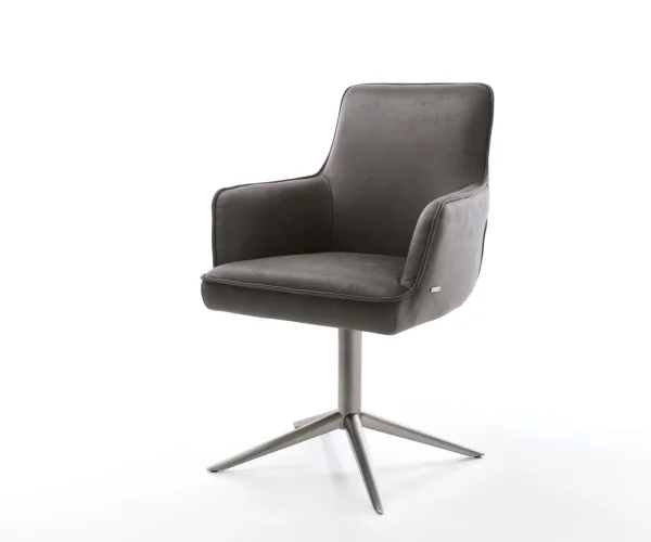 Chaise-pivotante Heira-Flex avec accoudoirs microvelours anthracite vintage pied de chaise 4 branches grafiete pivotement sur 360° fonction bascule ressorts ensachés