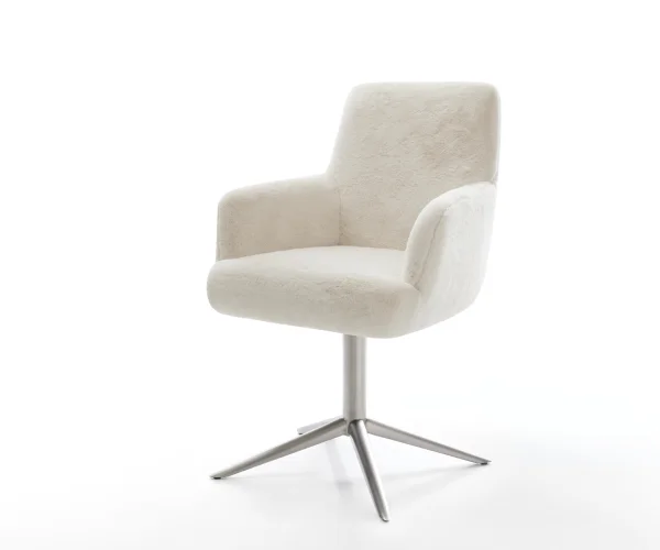 Chaise-pivotante Heira-Flex avec accoudoirs peluche crème-blanc pied de chaise 4 branches acier inoxydable pivotement sur 360° fonction bascule resorts ensachés