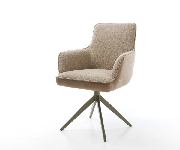 Chaise-pivotante Heira-Flex avec accoudoirs tissu mixte boue pied croisé large aspect titane pivotement sur 360° fonction bascule ressorts ensachés