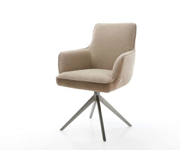 Chaise-pivotante Heira-Flex avec accoudoirs tissu mixte couleur boue pied croisé large grafiete pivotement sur 360° fonction bascule ressorts ensachés