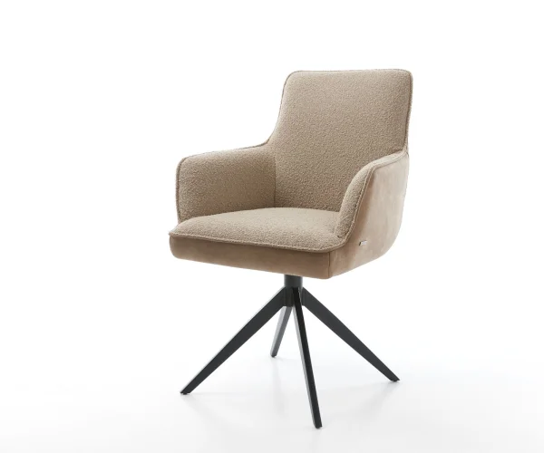 Chaise-pivotante Heira-Flex avec accoudoirs tissu mixte couleur boue pied croisé large noir pivotement sur 360° ressorts ensachés