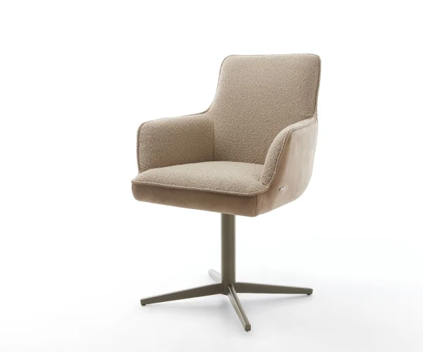 Chaise-pivotante Heira-Flex avec accoudoirs tissu mixte couleur boue pied de chaise 4 branches aspect titane pivotement sur 360° ressorts ensachés