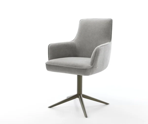 Chaise-pivotante Heira-Flex avec accoudoirs tissu structuré doux gris pied de chaise 4 branches aspect titane pivotement sur 360° fonction bascule resorts ensachés