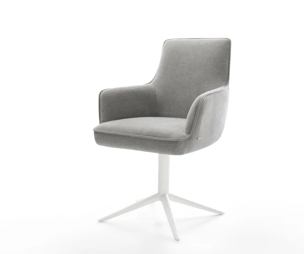 Chaise-pivotante Heira-Flex avec accoudoirs tissu structuré doux gris pied de chaise 4 branches blanc pivotement sur 360° fonction bascule resorts ensachés