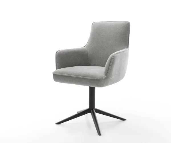 Chaise-pivotante Heira-Flex avec accoudoirs tissu structuré doux gris pied de chaise 4 branches noir pivotement sur 360° fonction bascule resorts ensachés