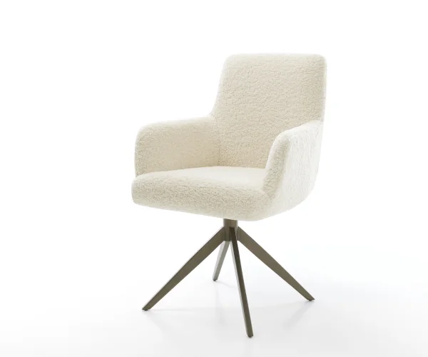 Chaise-pivotante Heira-Flex avec accoudoirs tissu teddy beige pied croisé large aspect titane pivotement sur 360° fonction bascule resorts ensachés