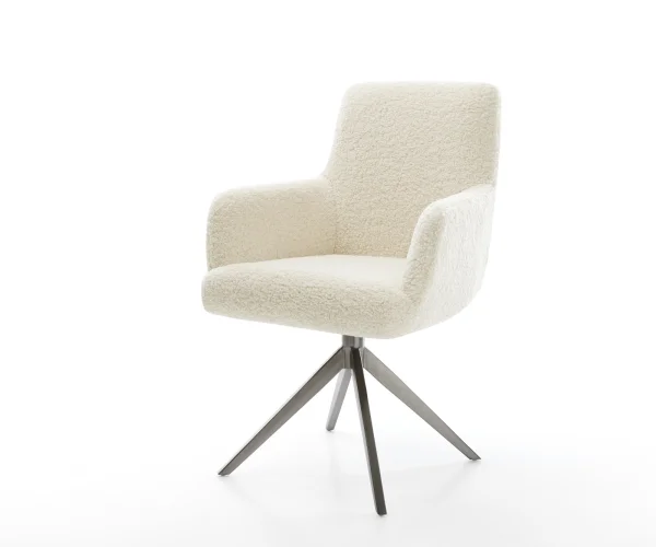 Chaise-pivotante Heira-Flex avec accoudoirs tissu teddy beige pied croisé large grafiete pivotement sur 360° fonction bascule resorts ensachés