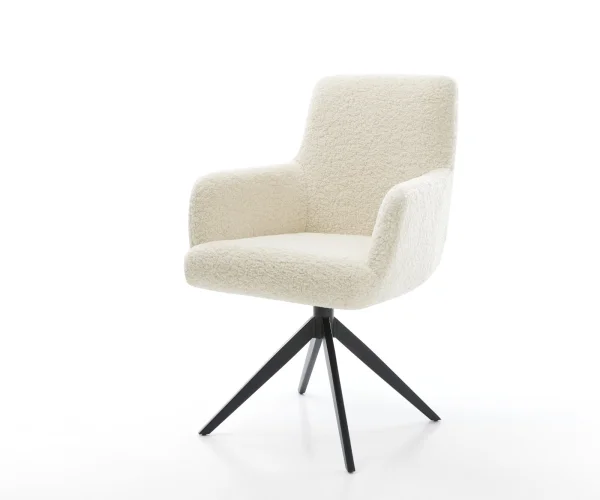 Chaise-pivotante Heira-Flex avec accoudoirs tissu teddy beige pied croisé large noir pivotement sur 360° fonction bascule resorts ensachés