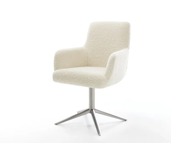 Chaise-pivotante Heira-Flex avec accoudoirs tissu teddy beige pied de chaise 4 branches acier inoxydable pivotement sur 360° fonction bascule resorts ensachés