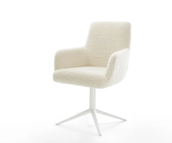 Chaise-pivotante Heira-Flex avec accoudoirs tissu teddy beige pied de chaise 4 branches blanc pivotement sur 360° fonction bascule resorts ensachés