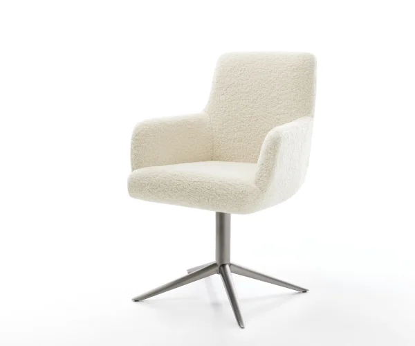 Chaise-pivotante Heira-Flex avec accoudoirs tissu teddy beige pied de chaise 4 branches grafiete pivotement sur 360° fonction bascule resorts ensachés