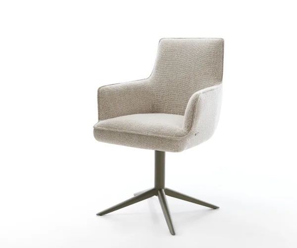 Chaise-pivotante Heira-Flex avec accoudoirs tissu tissé doux beige pied de chaise 4 branches aspect titane pivotement sur 360° fonction bascule resorts ensachés