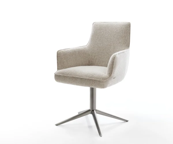 Chaise-pivotante Heira-Flex avec accoudoirs tissu tissé doux beige pied de chaise 4 branches grafiete pivotement sur 360° fonction bascule resorts ensachés