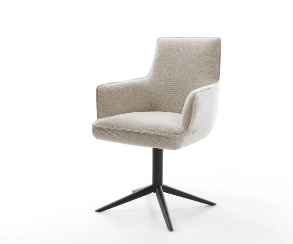 Chaise-pivotante Heira-Flex avec accoudoirs tissu tissé doux beige pied de chaise 4 branches noir pivotement sur 360° fonction bascule resorts ensachés