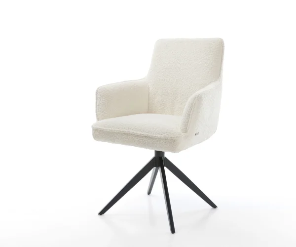Chaise-pivotante Heira-Flex bouclé blanc pied croisé large noir pivotement sur 360° fonction bascule ressorts ensachés