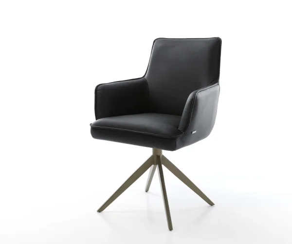 Chaise-pivotante Heira-Flex cuir de vache noir pied croisé large aspect titane pivotement sur 360° fonction bascule ressorts ensachés