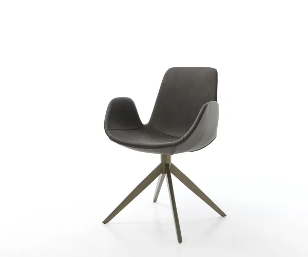 Chaise-pivotante Ilia-Flex avec accoudoirs microvelours anthracite vintage pied croisé large aspect titane pivotement sur 360°
