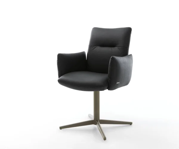 Chaise-pivotante Jova-Flex avec accoudoirs cuir de vache noir pied de chaise 4 branches aspect titane pivotement sur 360° ressorts ensachés