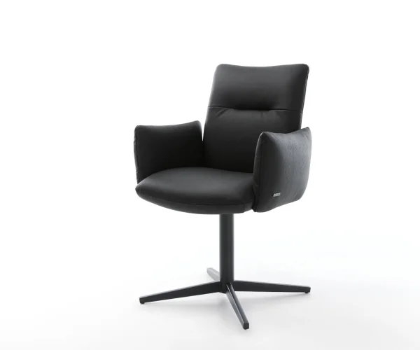 Chaise-pivotante Jova-Flex avec accoudoirs cuir de vache noir pied de chaise 4 branches noir pivotement sur 360° ressorts ensachés