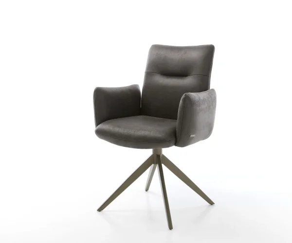 Chaise-pivotante Jova-Flex avec accoudoirs microvelours anthracite vintage pied croisé large aspect titane pivotement sur 360° fonction bascule ressorts ensachés
