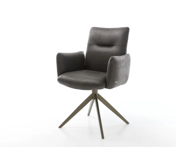 Chaise-pivotante Jova-Flex avec accoudoirs microvelours anthracite vintage pied croisé large aspect titane pivotement sur 360° ressorts ensachés
