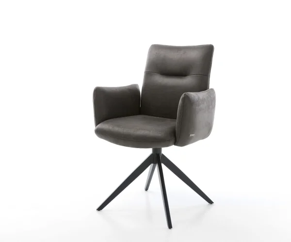 Chaise-pivotante Jova-Flex avec accoudoirs microvelours anthracite vintage pied croisé large noir pivotement sur 360° fonction bascule ressorts ensachés
