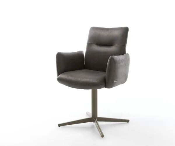 Chaise-pivotante Jova-Flex avec accoudoirs microvelours anthracite vintage pied de chaise 4 branches aspect titane pivotement sur 360° ressorts ensachés