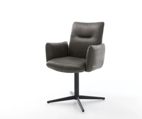 Chaise-pivotante Jova-Flex avec accoudoirs microvelours anthracite vintage pied de chaise 4 branches noir pivotement sur 360° ressorts ensachés