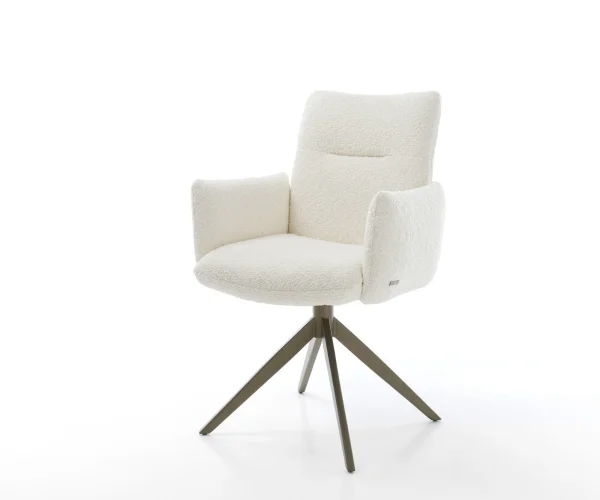 Chaise-pivotante Jova-Flex bouclé blanc pied croisé large aspect titane pivotement sur 360° fonction bascule ressorts ensachés