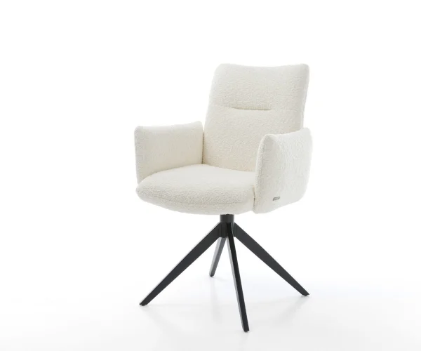 Chaise-pivotante Jova-Flex bouclé blanc pied croisé large noir pivotement sur 360° fonction bascule ressorts ensachés