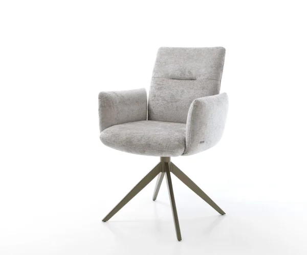 Chaise-pivotante Jova-Flex chenille gris argenté pied croisé large aspect titane pivotement sur 360° fonction bascule ressorts ensachés