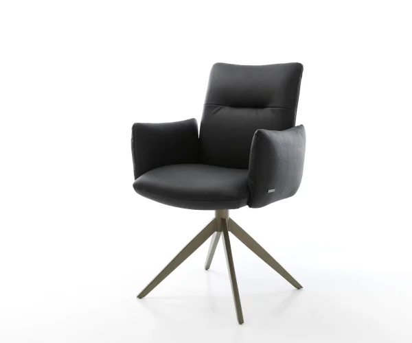 Chaise-pivotante Jova-Flex cuir de vache noir pied croisé large aspect titane pivotement sur 360° fonction bascule ressorts ensachés