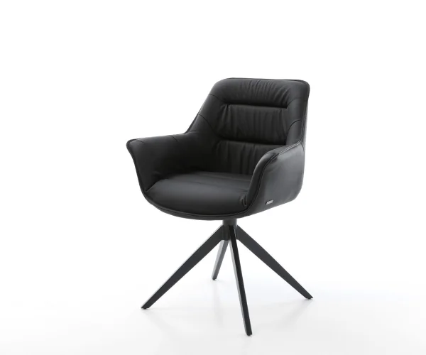 Chaise-pivotante Kaira-Flex cuir de vache noir pied croisé large noir pivotement sur 360° fonction bascule