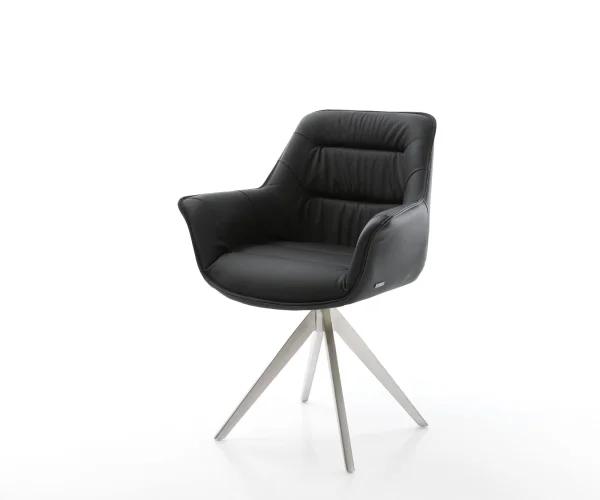 Chaise-pivotante Kaira-Flex cuir véritable noir cadre croisé angulaire acier inoxydable pivote sur 180°