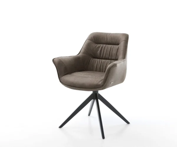 Chaise-pivotante Kaira-Flex microvelours taupe vintage pied croisé large noir pivotement sur 360° fonction bascule