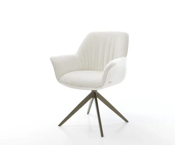 Chaise-pivotante Keila-Flex avec accoudoirs bouclé doux beige pied croisé large aspect titane pivotement sur 360° fonction bascule