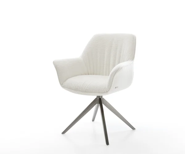 Chaise-pivotante Keila-Flex avec accoudoirs bouclé doux beige pied croisé large grafiete pivotement sur 360° fonction bascule