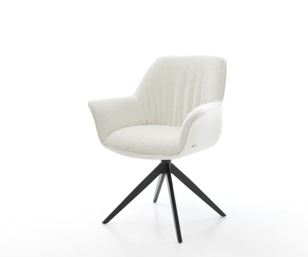 Chaise-pivotante Keila-Flex avec accoudoirs bouclé doux beige pied croisé large noir pivotement sur 360° fonction bascule