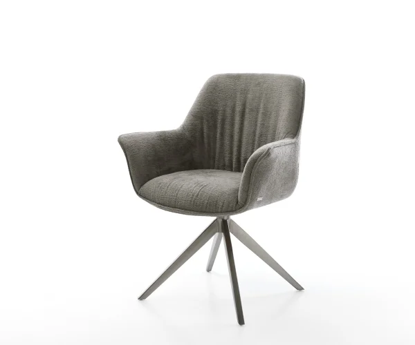 Chaise-pivotante Keila-Flex avec accoudoirs bouclé doux couleur boue pied croisé large grafiete pivotement sur 360° fonction bascule