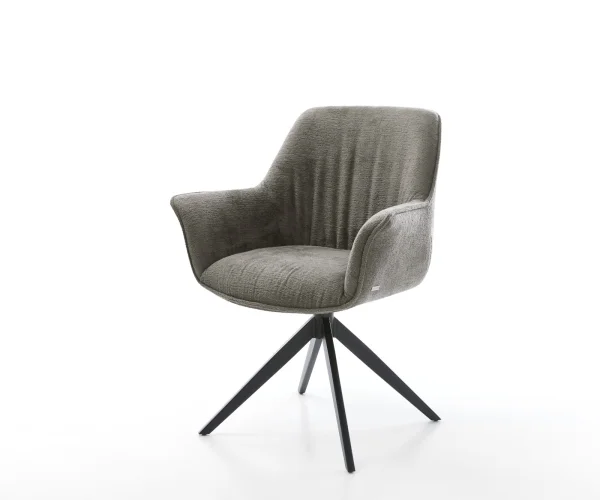 Chaise-pivotante Keila-Flex avec accoudoirs bouclé doux couleur boue pied croisé large noir pivotement sur 360° fonction bascule