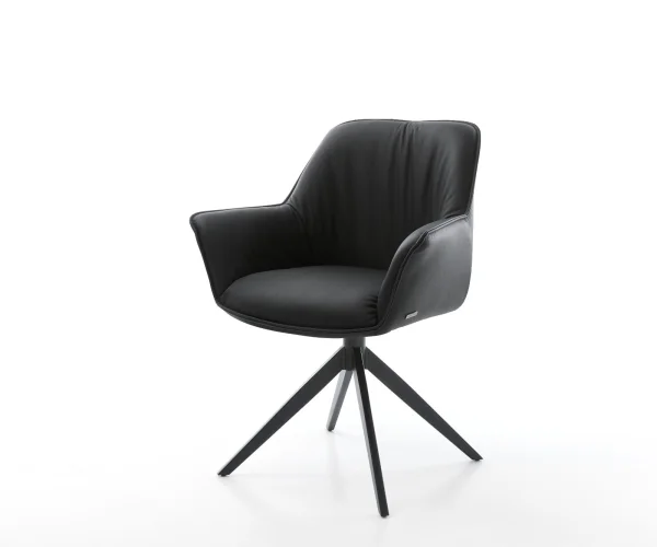 Chaise-pivotante Keila-Flex avec accoudoirs cuir véritable noir cadre croisé large noir pivote sur 360°