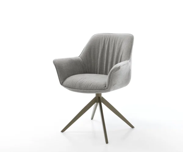 Chaise-pivotante Keila-Flex avec accoudoirs tissu structuré doux gris pied croisé large aspect titane pivotement sur 360° fonction bascule