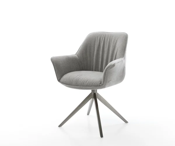 Chaise-pivotante Keila-Flex avec accoudoirs tissu structuré doux gris pied croisé large grafiete pivotement sur 360° fonction bascule