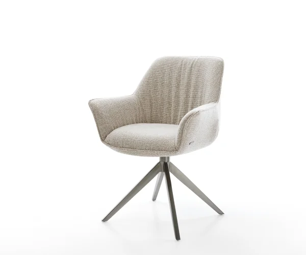 Chaise-pivotante Keila-Flex avec accoudoirs tissu tissé doux beige pied croisé large grafiete pivotement sur 360° fonction bascule