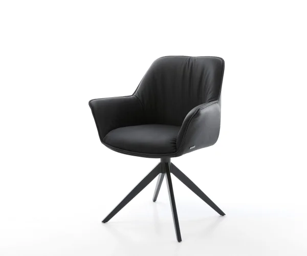 Chaise-pivotante Keila-Flex cuir de vache noir pied croisé large noir pivotement sur 360° fonction bascule