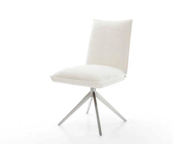 Chaise-pivotante Lelio-Flex bouclé doux beige pied croisé large acier inoxydable pivotement sur 360° fonction bascule resorts ensachés