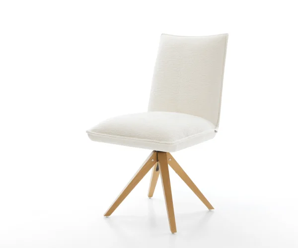 Chaise-pivotante Lelio-Flex bouclé doux beige pied en bois angulaire naturel pivotement sur 180° resorts ensachés