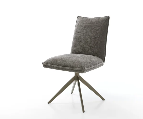 Chaise-pivotante Lelio-Flex bouclé doux couleur boue pied croisé large aspect titane pivotement sur 360° fonction bascule resorts ensachés