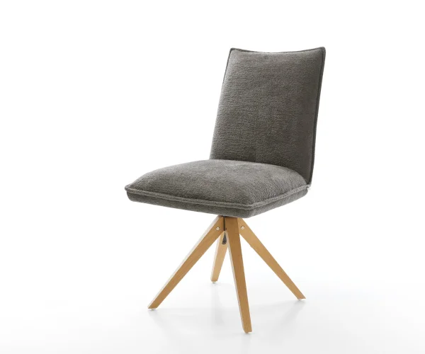 Chaise-pivotante Lelio-Flex bouclé doux couleur boue pied en bois angulaire naturel pivotement sur 180° resorts ensachés